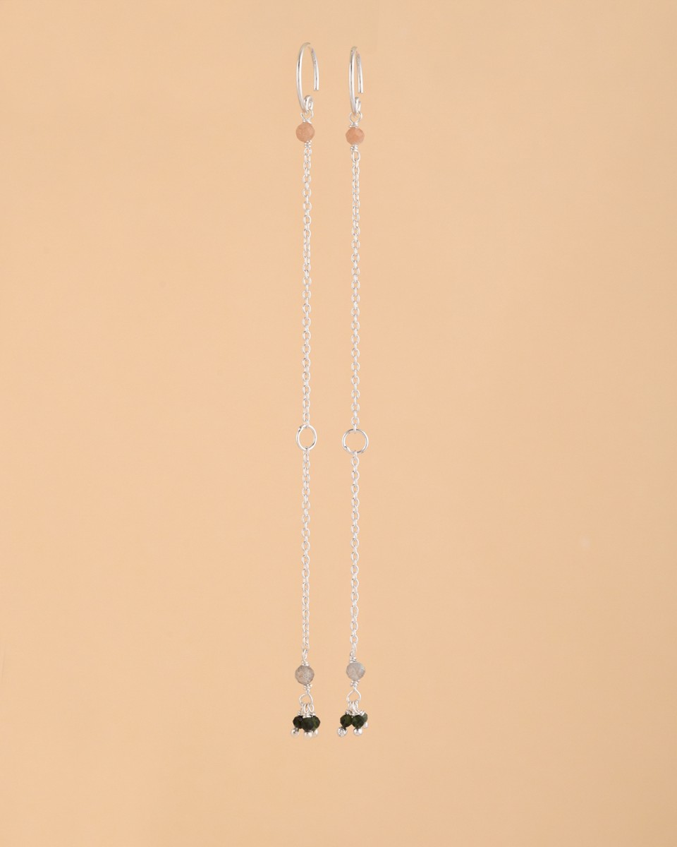 Muja Juma - Earrings Peach Moonstone Labradorite Nefrite 10201sb4 Silver