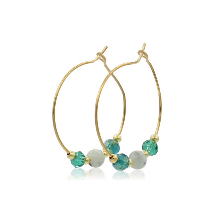 Callysta's Findings - Earrings Hoops Green Stones