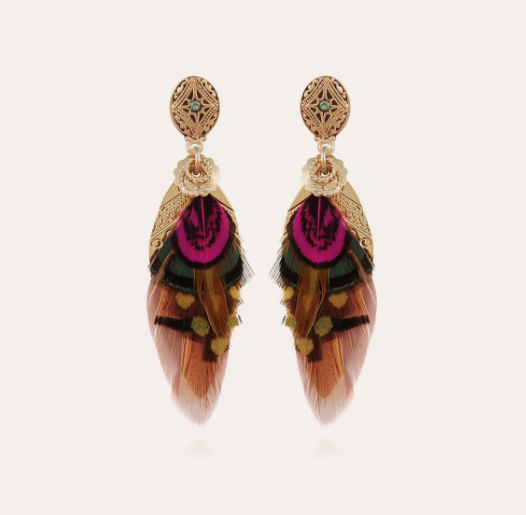 Gas Bijoux - Earrings Feather Pink Green Cognac