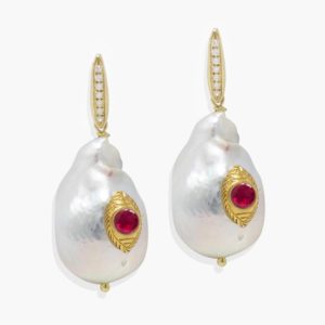 Vintouch - Earrings Eye Ruby Pearl