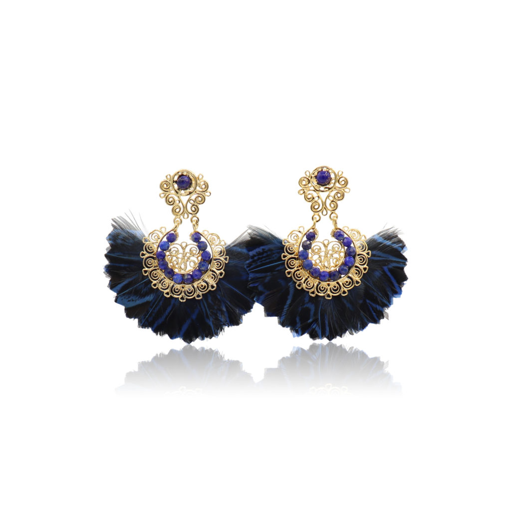 Gas Bijoux - Earrings Yuca Feathers Dark Blue