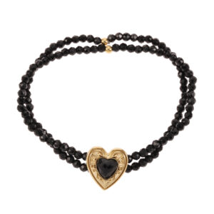 Rose & Camellia - Bracelet Vintage Style Black Stones Heart