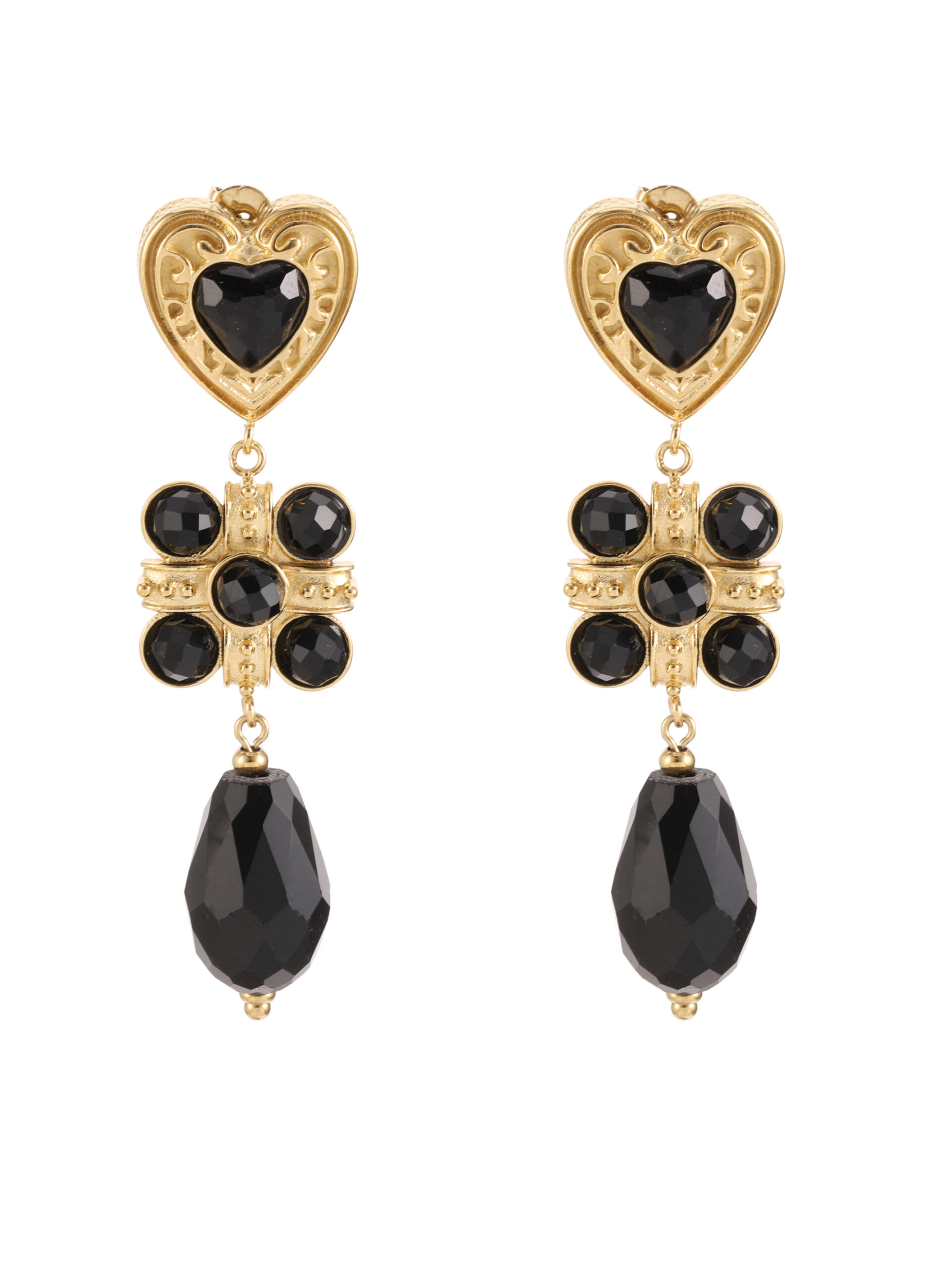 Rose & Camellia - Earrings Vintage Style Black Heart