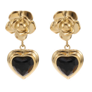 Rose & Camellia -Earrings Vintage Style Black Stone Rose