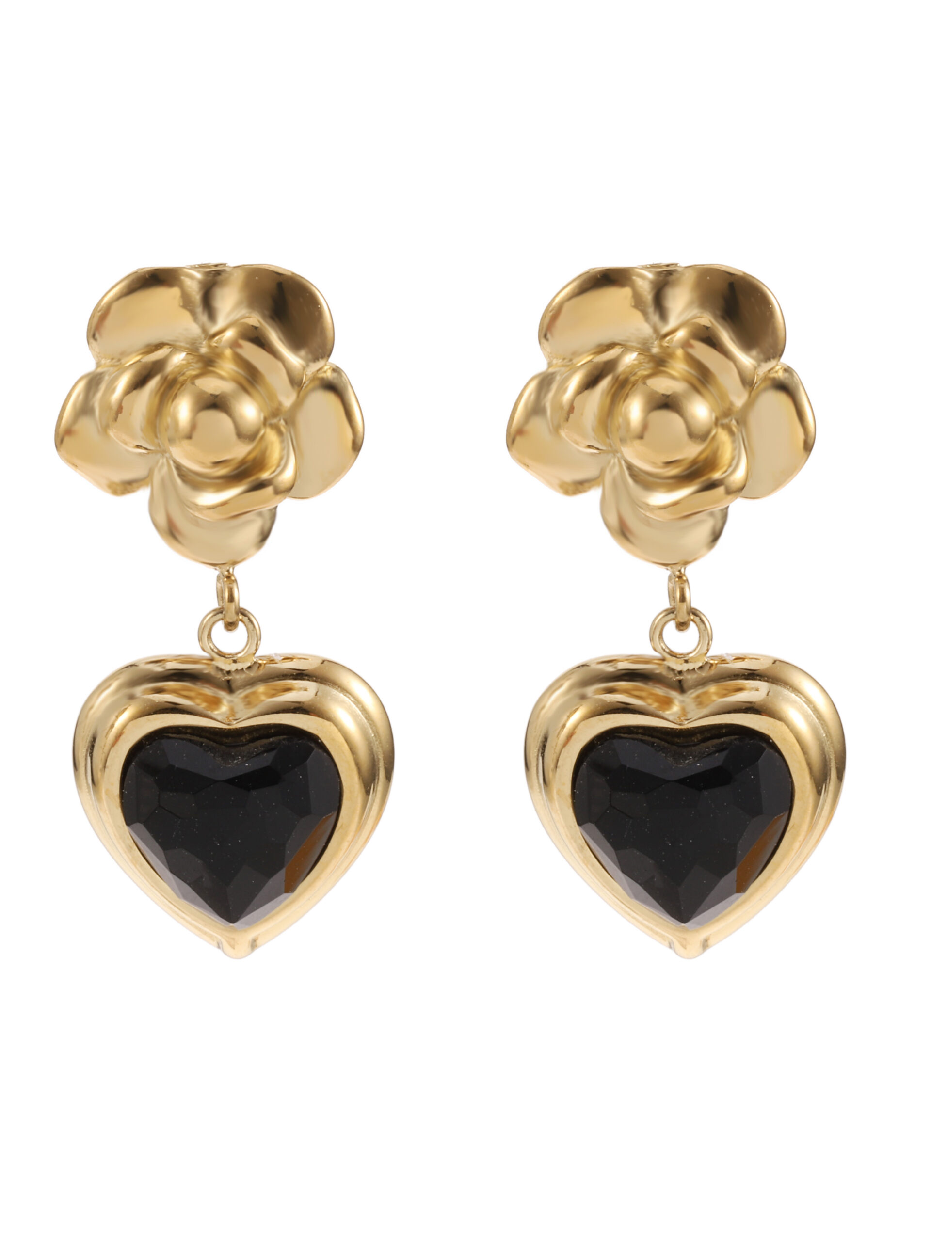 Rose & Camellia -Earrings Vintage Style Black Stone Rose