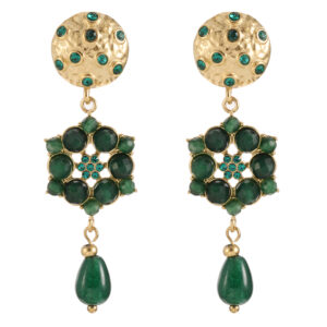 Rose & Camellia - Earrings Vintage Style Green Stones