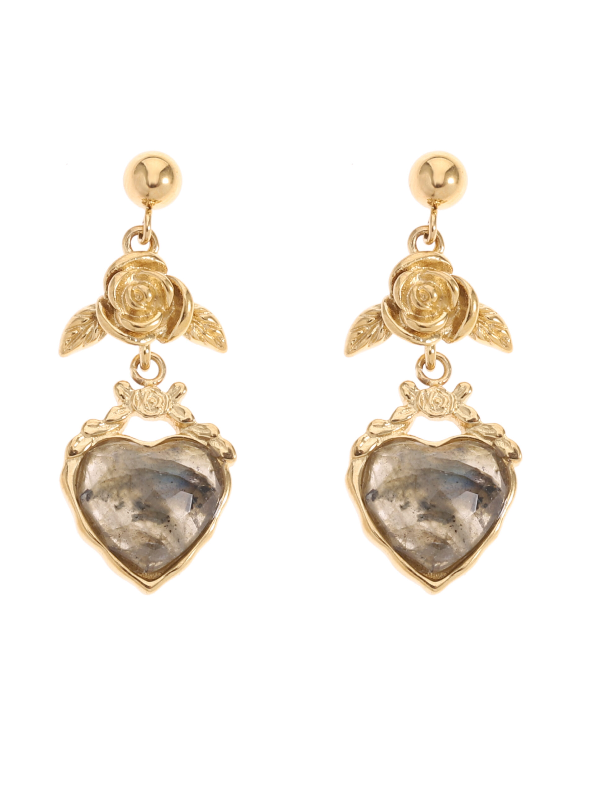 Rose & Camellia - Earrings Vintage Style Labradorite Hearts