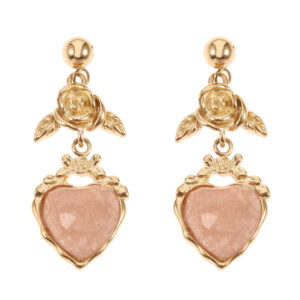 Rose & Camellia - Earrings Vintage Style Peach Moonstone Hearts