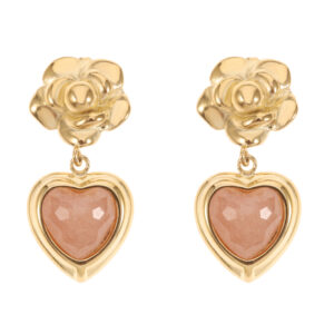 Rose & Camellia - Earrings Vintage Style Peach Moonstone Rose