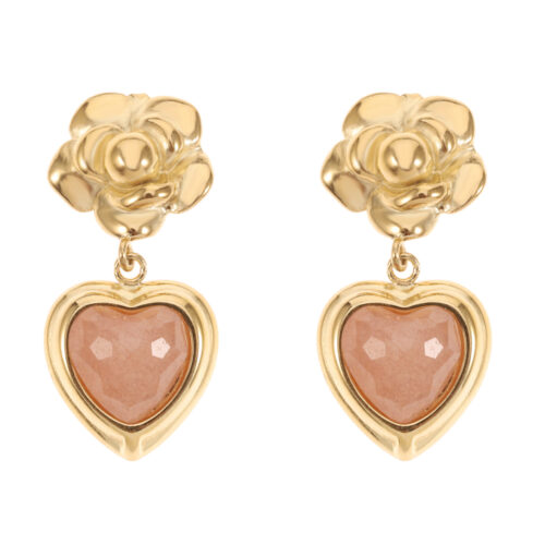 Rose & Camellia - Earrings Vintage Style Peach Moonstone Rose