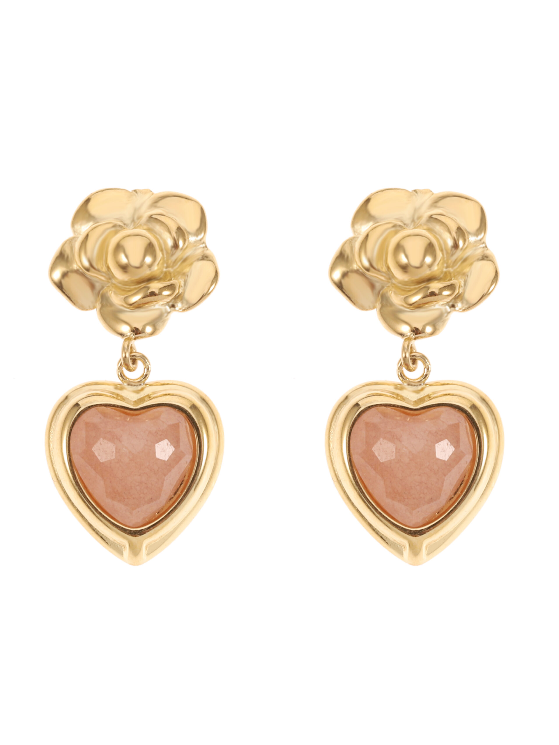 Rose & Camellia - Earrings Vintage Style Peach Moonstone Rose