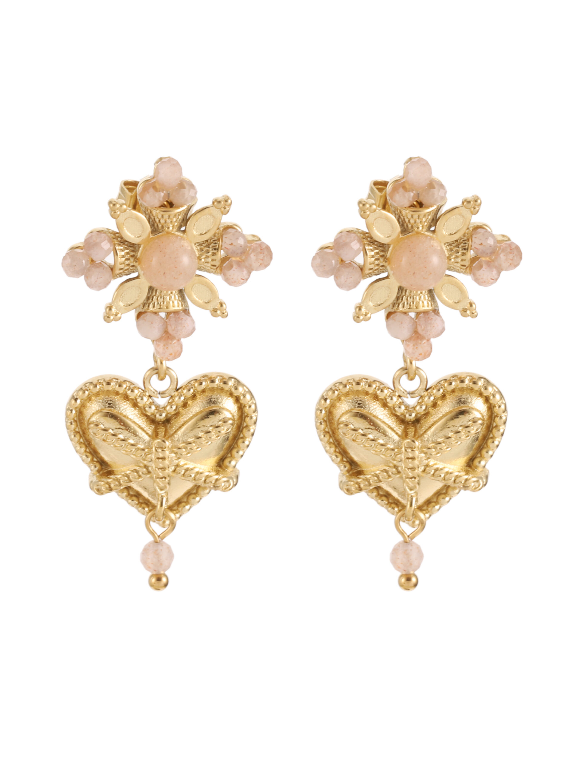 Rose & Camellia - Earrings Vintage Style Soft Pink Heart