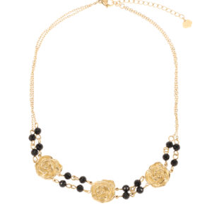 Rose & Camellia - Necklace Choker Vintage Style Black Stones