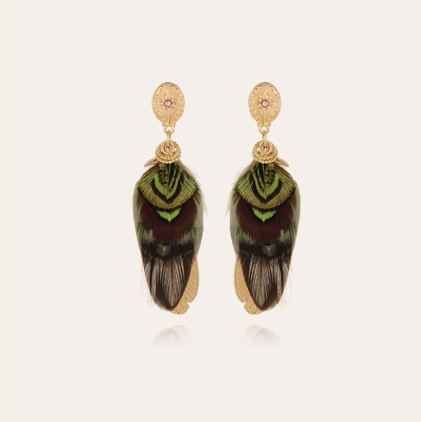 Gas Bijoux - Earrings Sao Feather Kaki Black