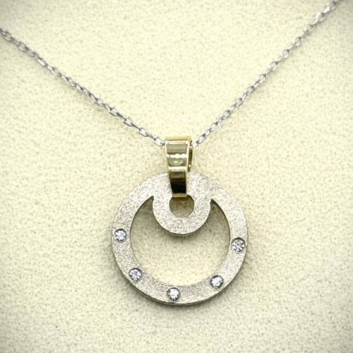 Zilveren Hanger met 5 Achthoekige Diamanten & 14 kt Gouden Hangeroog – Uniek (Handgemaakt)