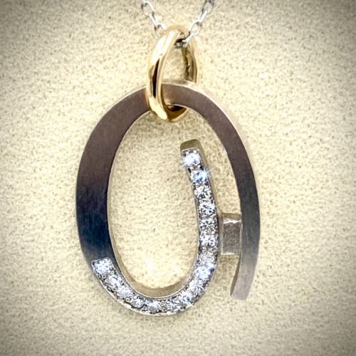 Zilveren Hanger met Diamanten (0,8 ct) & 14 kt Uniek Exemplaar (Hand gemaakt)