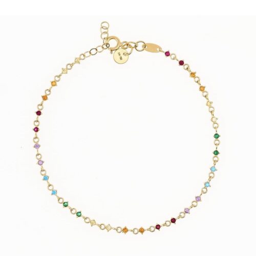 14 Karaat Gouden Armband met Gekleurde Zirkonia – 19 cm