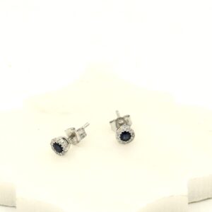 14 Karaat Witgouden Oorknoppen met Saffier en Diamant | Tijdloze Luxe