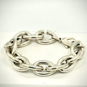 Zilveren Schakelarmband 19 cm – Brede Ringen, handgemaakt.