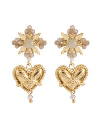 Rose & Camellia - Earrings Vintage Style Taupe Heart